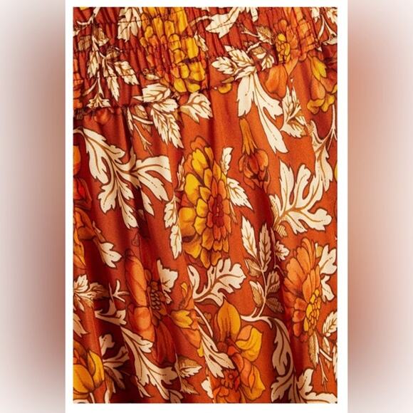 Zimmermann Andie Swing Gathered Floral Print Silk Midi Skirt Orange Beige Multi - Picture 5 of 14